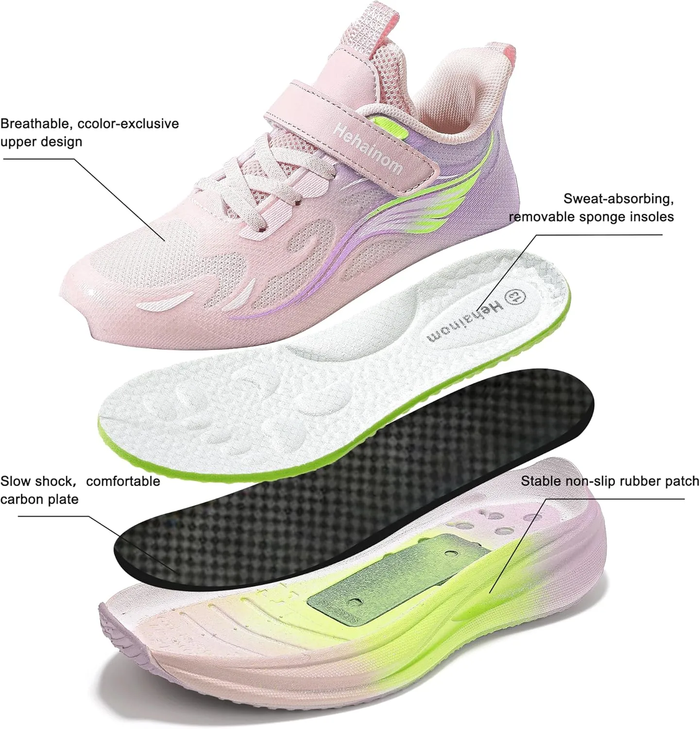 Hehainom Girls Kids Sneaker Boys Girls Running Tennis Shoes Sparkle Lightweight Breathable Sport Athletic Girls Shoes