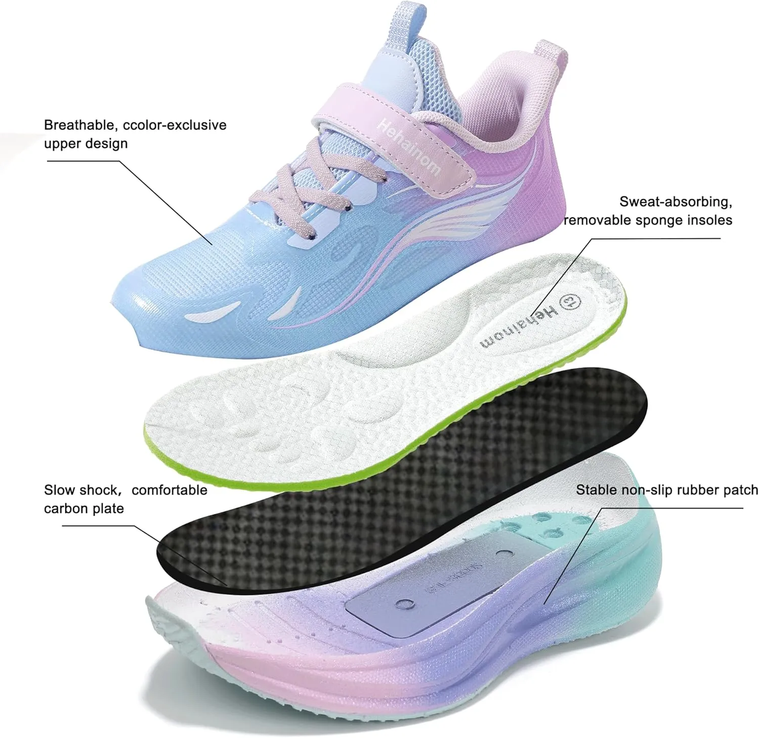 Hehainom Girls Kids Sneaker Boys Girls Running Tennis Shoes Sparkle Lightweight Breathable Sport Athletic Girls Shoes