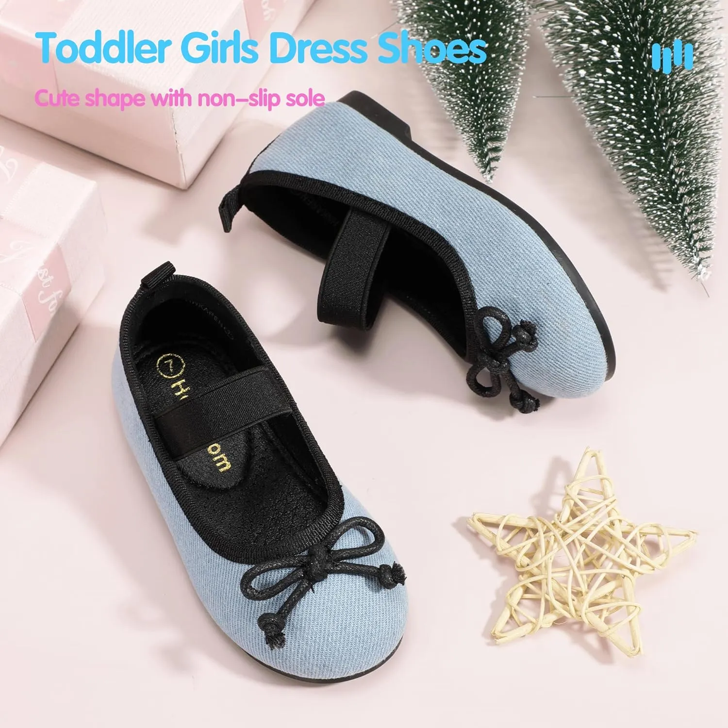 Hehainom Toddler Girls Dress Shoes Flower Girl Toddler Flats Wedding Church Party Bow Little Kids Mary Jane Shoes