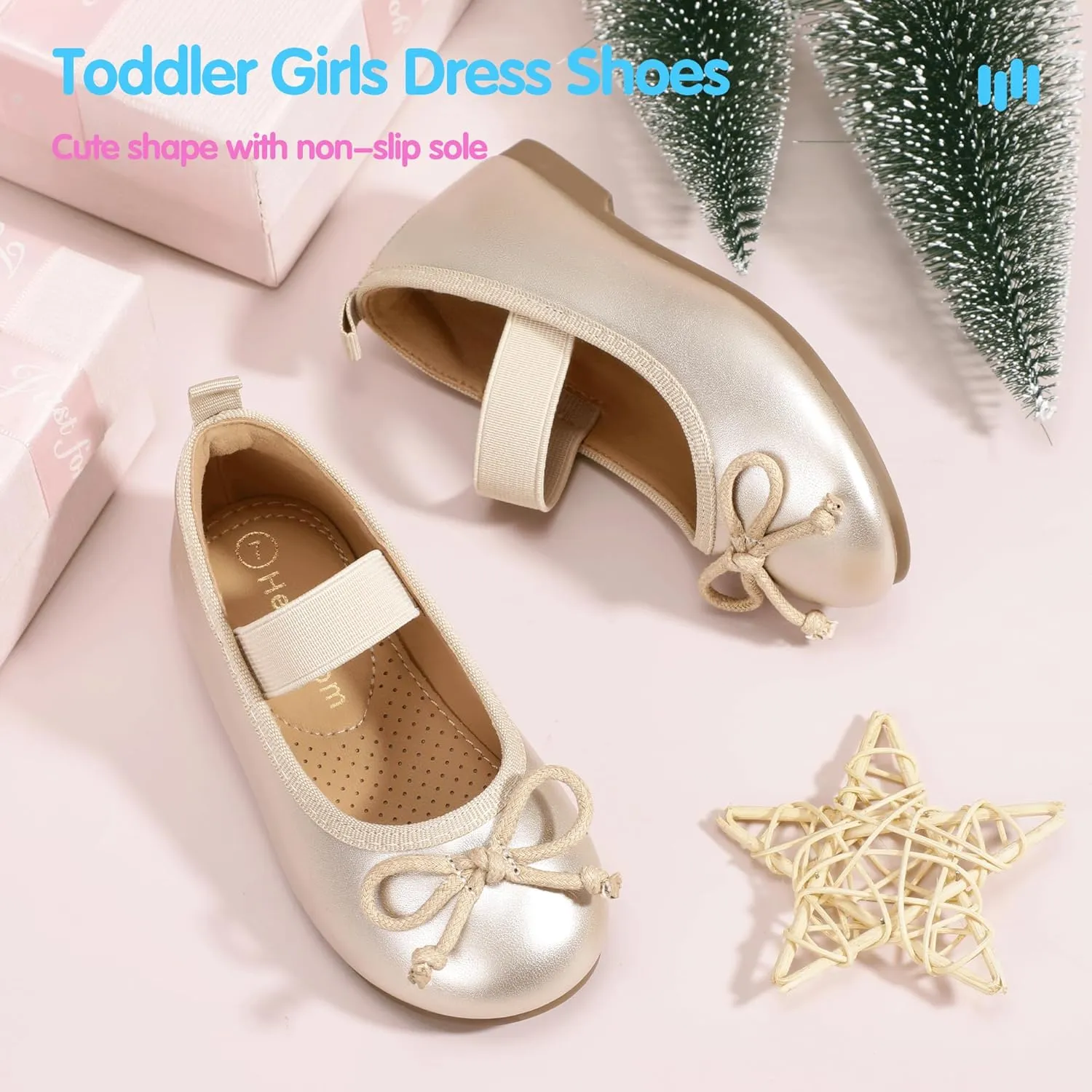 Hehainom Toddler Girls Dress Shoes Flower Girl Toddler Flats Wedding Church Party Bow Little Kids Mary Jane Shoes