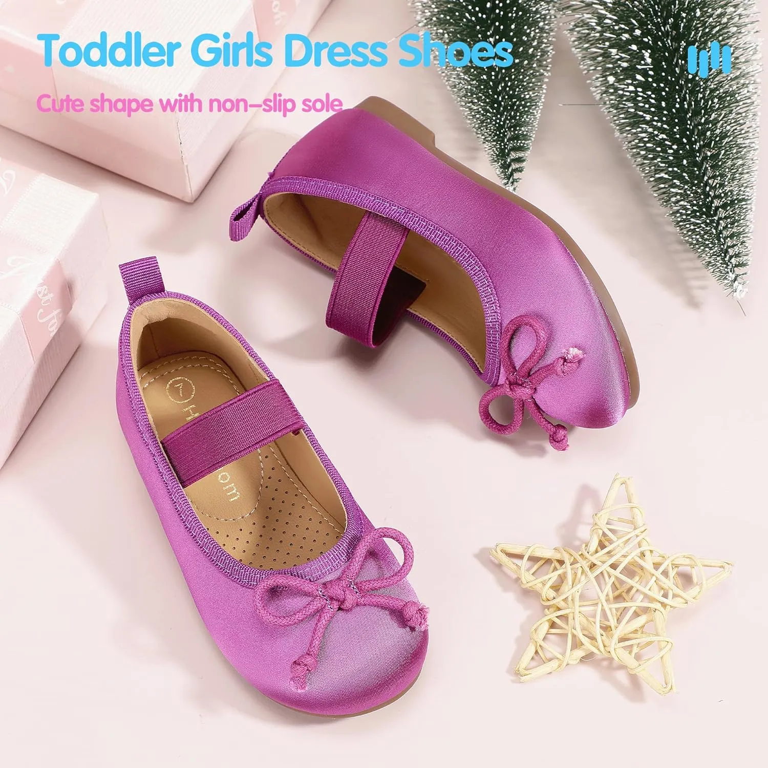 Hehainom Toddler Girls Dress Shoes Flower Girl Toddler Flats Wedding Church Party Bow Little Kids Mary Jane Shoes