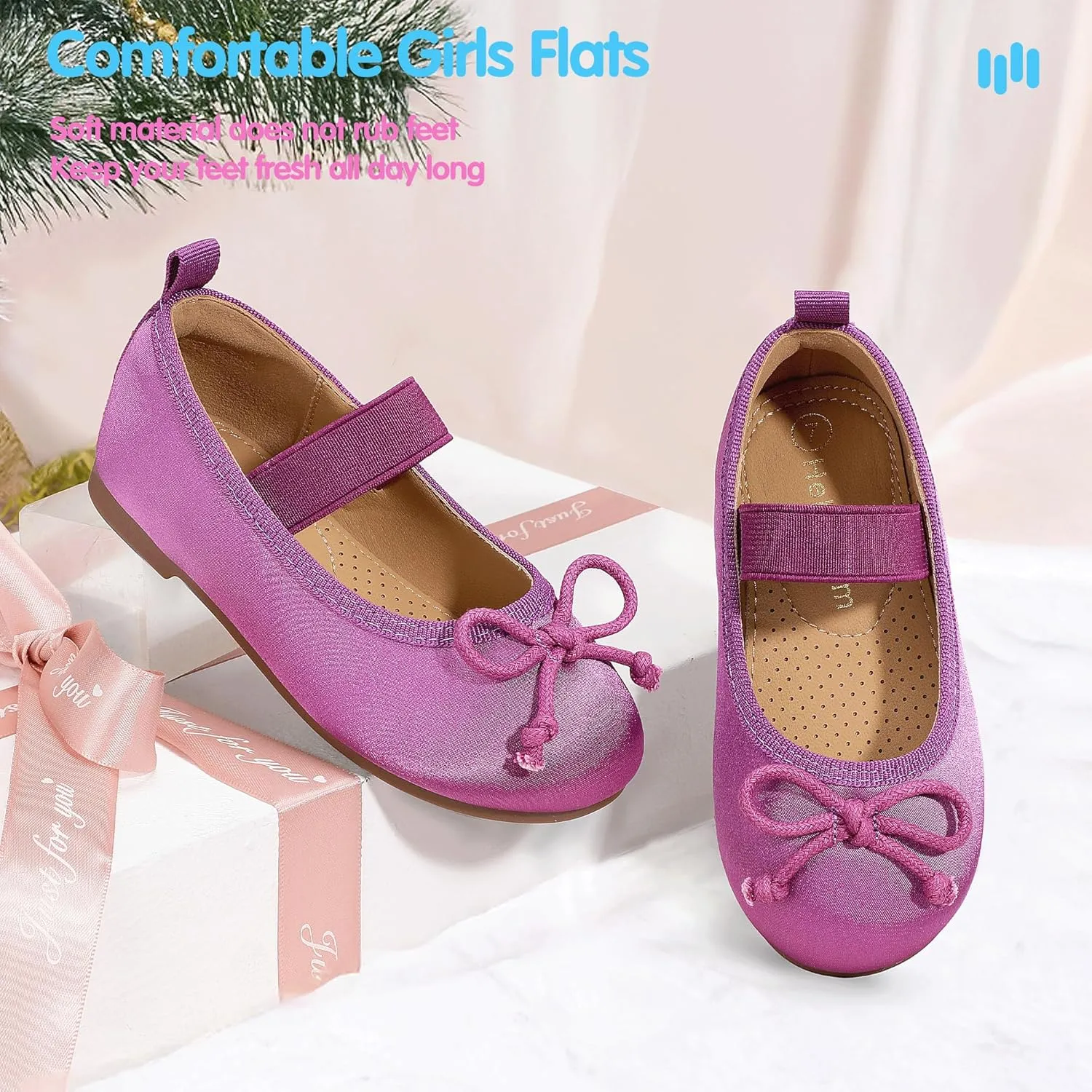 Hehainom Toddler Girls Dress Shoes Flower Girl Toddler Flats Wedding Church Party Bow Little Kids Mary Jane Shoes