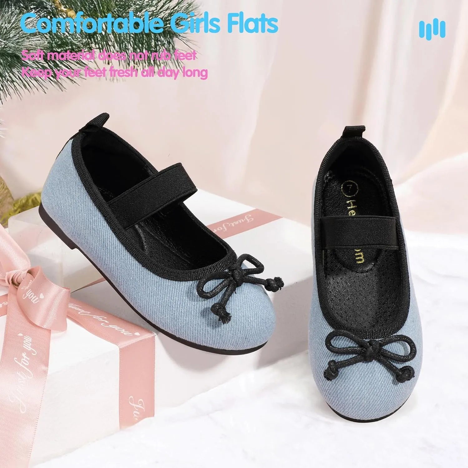 Hehainom Toddler Girls Dress Shoes Flower Girl Toddler Flats Wedding Church Party Bow Little Kids Mary Jane Shoes