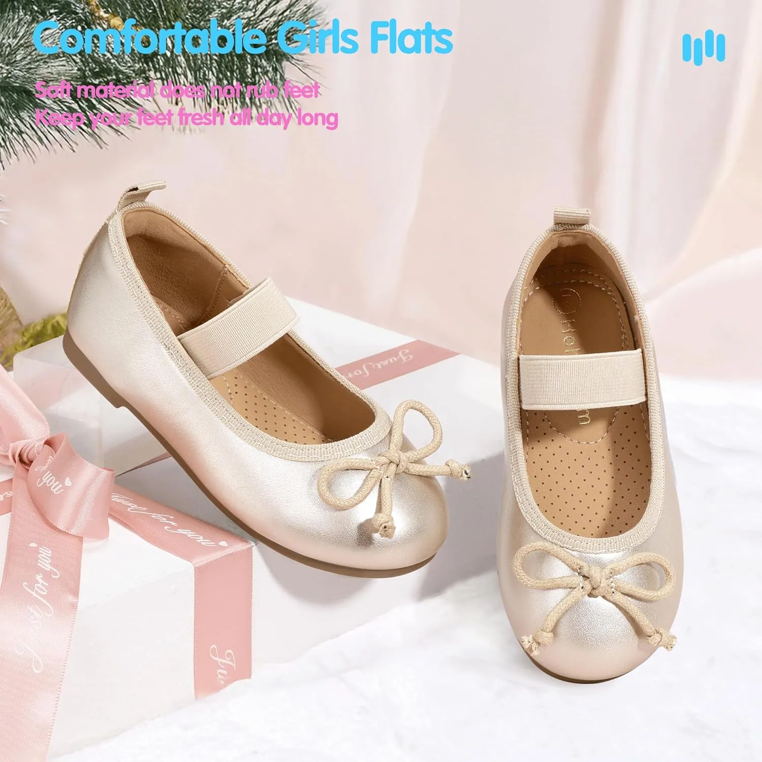 Hehainom Toddler Girls Dress Shoes Flower Girl Toddler Flats Wedding Church Party Bow Little Kids Mary Jane Shoes