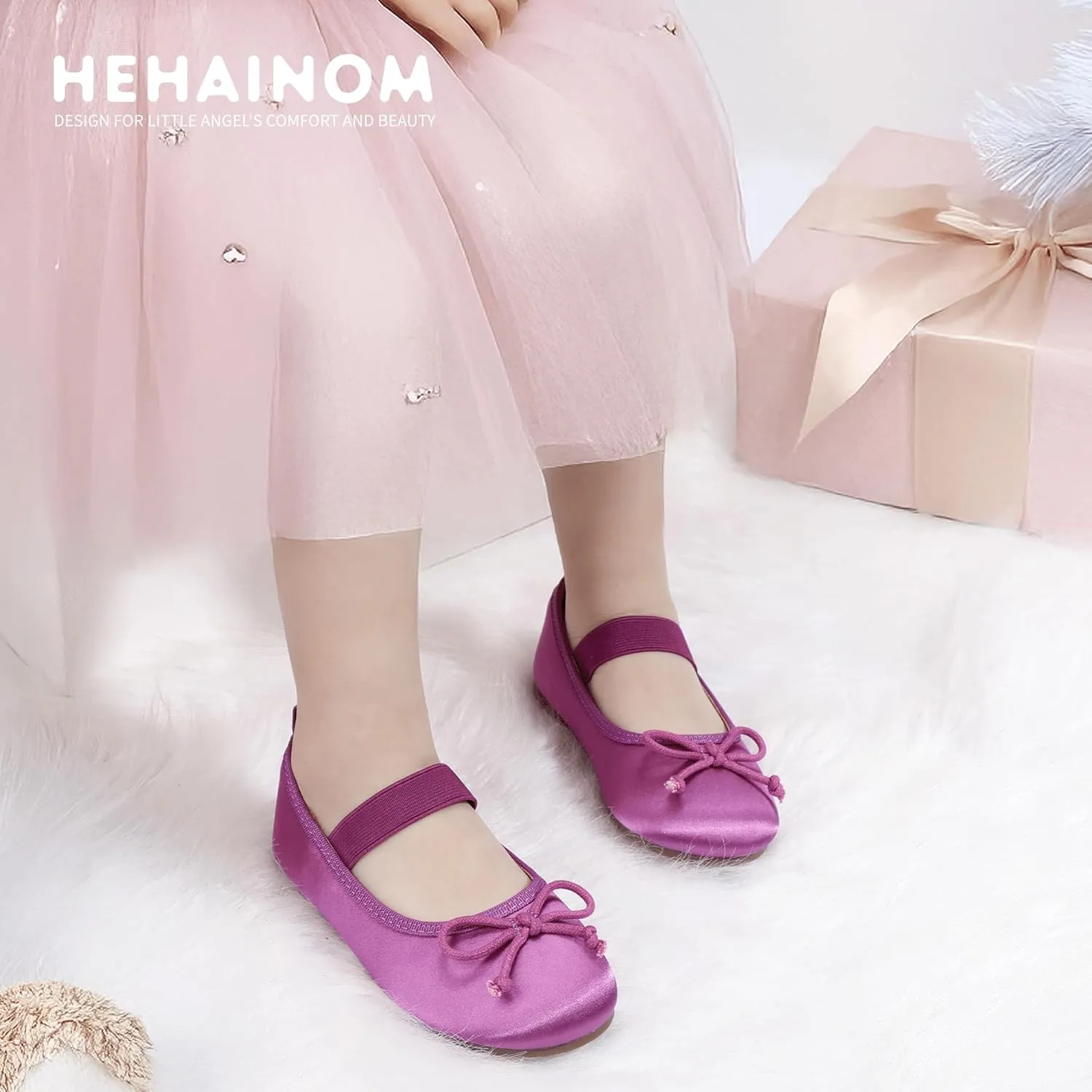 Hehainom Toddler Girls Dress Shoes Flower Girl Toddler Flats Wedding Church Party Bow Little Kids Mary Jane Shoes