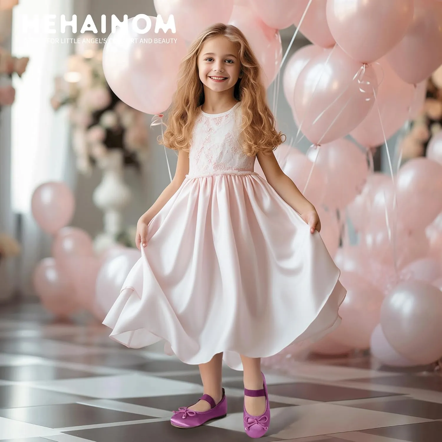 Hehainom Toddler Girls Dress Shoes Flower Girl Toddler Flats Wedding Church Party Bow Little Kids Mary Jane Shoes
