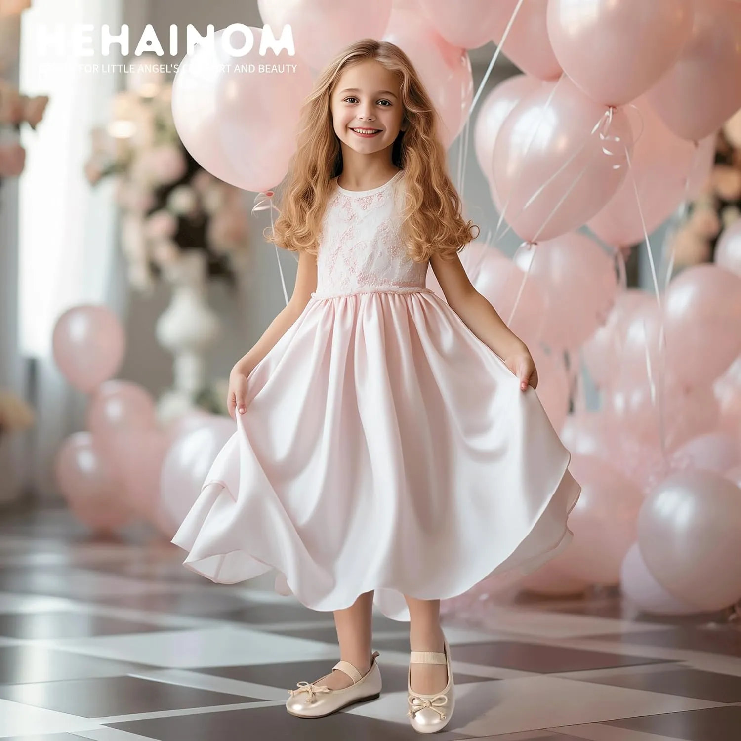 Hehainom Toddler Girls Dress Shoes Flower Girl Toddler Flats Wedding Church Party Bow Little Kids Mary Jane Shoes