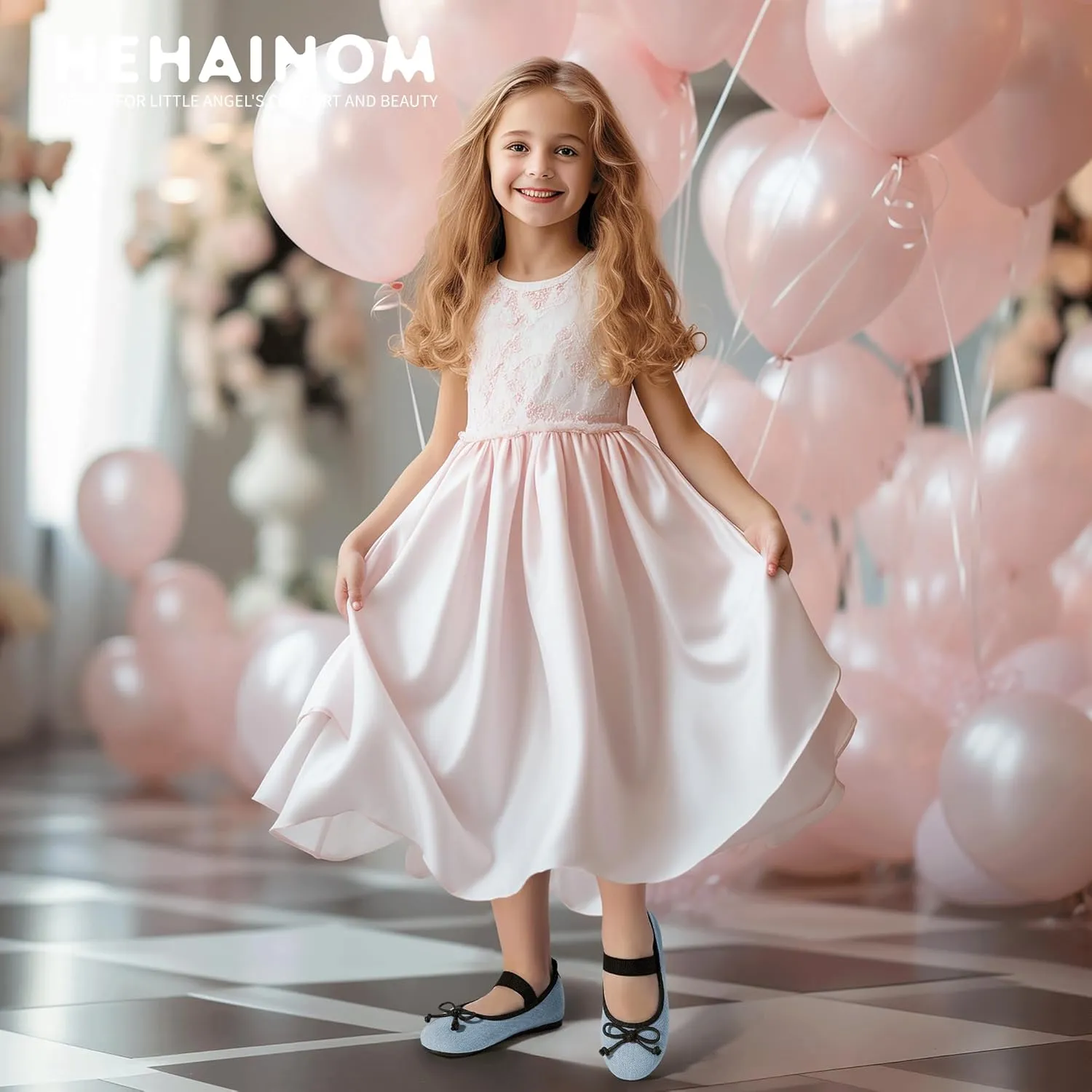 Hehainom Toddler Girls Dress Shoes Flower Girl Toddler Flats Wedding Church Party Bow Little Kids Mary Jane Shoes