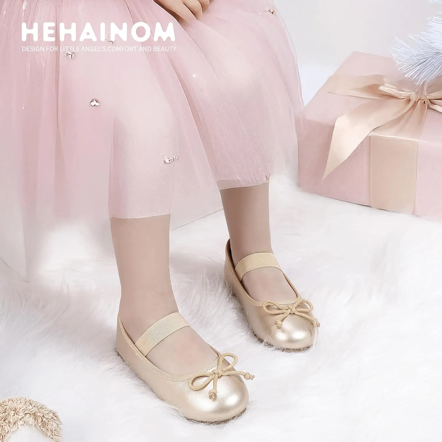 Hehainom Toddler Girls Dress Shoes Flower Girl Toddler Flats Wedding Church Party Bow Little Kids Mary Jane Shoes