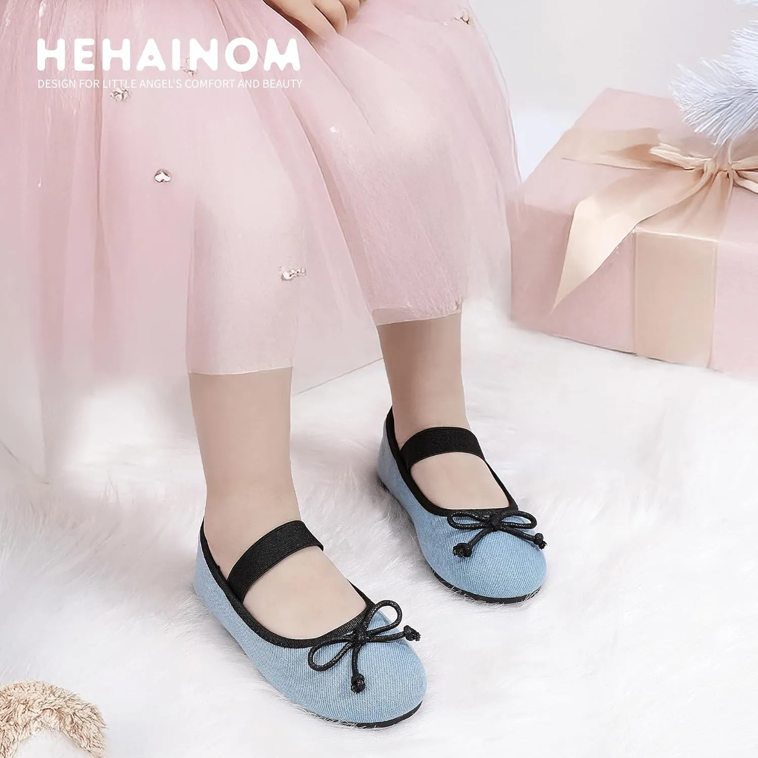 Hehainom Toddler Girls Dress Shoes Flower Girl Toddler Flats Wedding Church Party Bow Little Kids Mary Jane Shoes