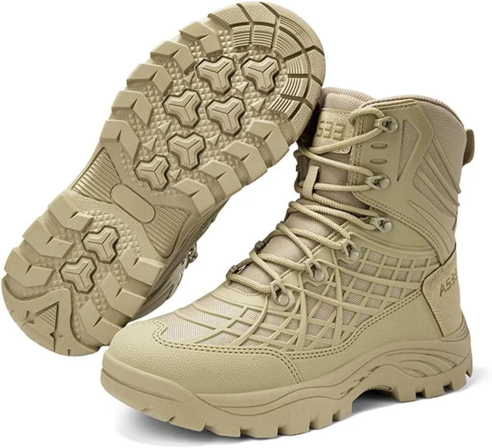 Kervaky Men's military boots, men's tactical boots, breathable and anti slip men's boots, high top shoes, hiking boots, combat boots