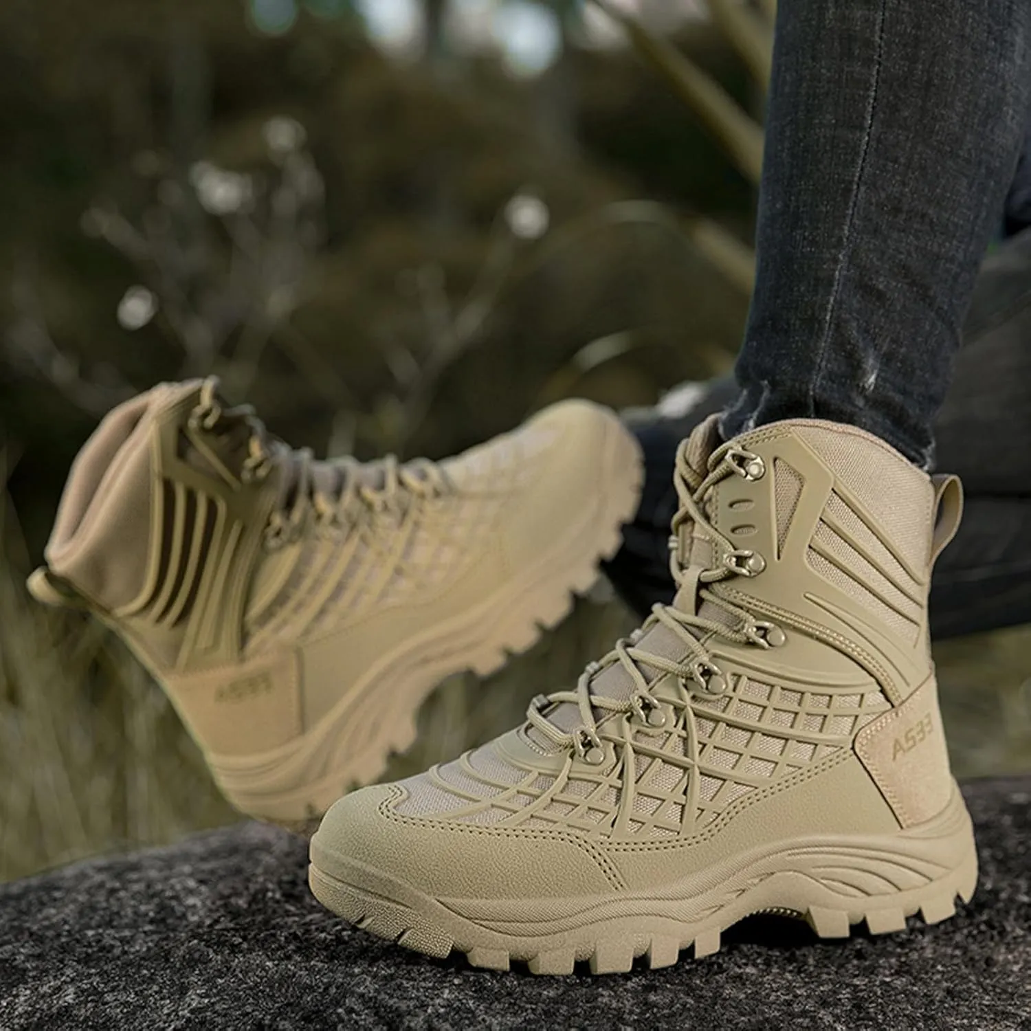 Kervaky Men's military boots, men's tactical boots, breathable and anti slip men's boots, high top shoes, hiking boots, combat boots