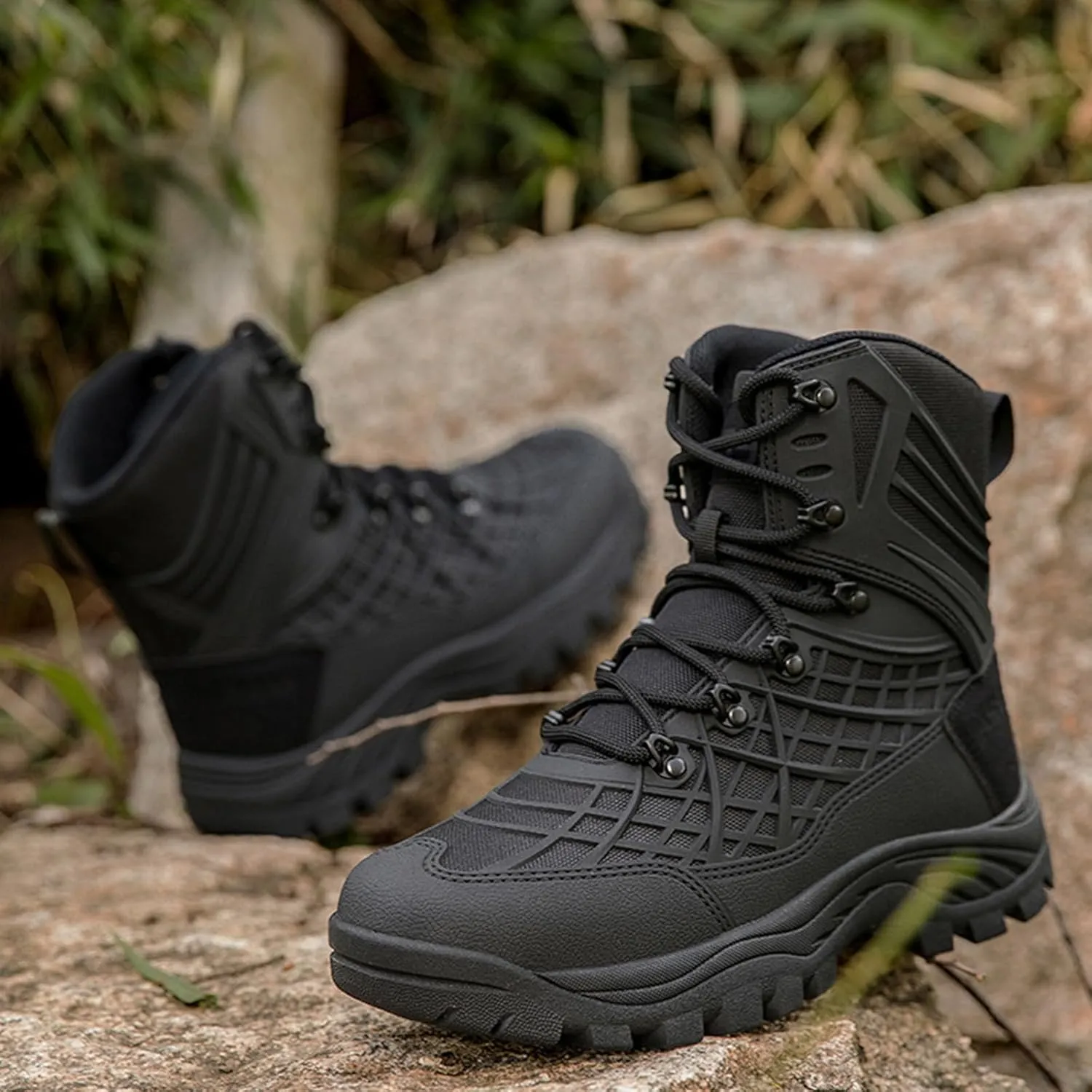 Kervaky Men's military boots, men's tactical boots, breathable and anti slip men's boots, high top shoes, hiking boots, combat boots