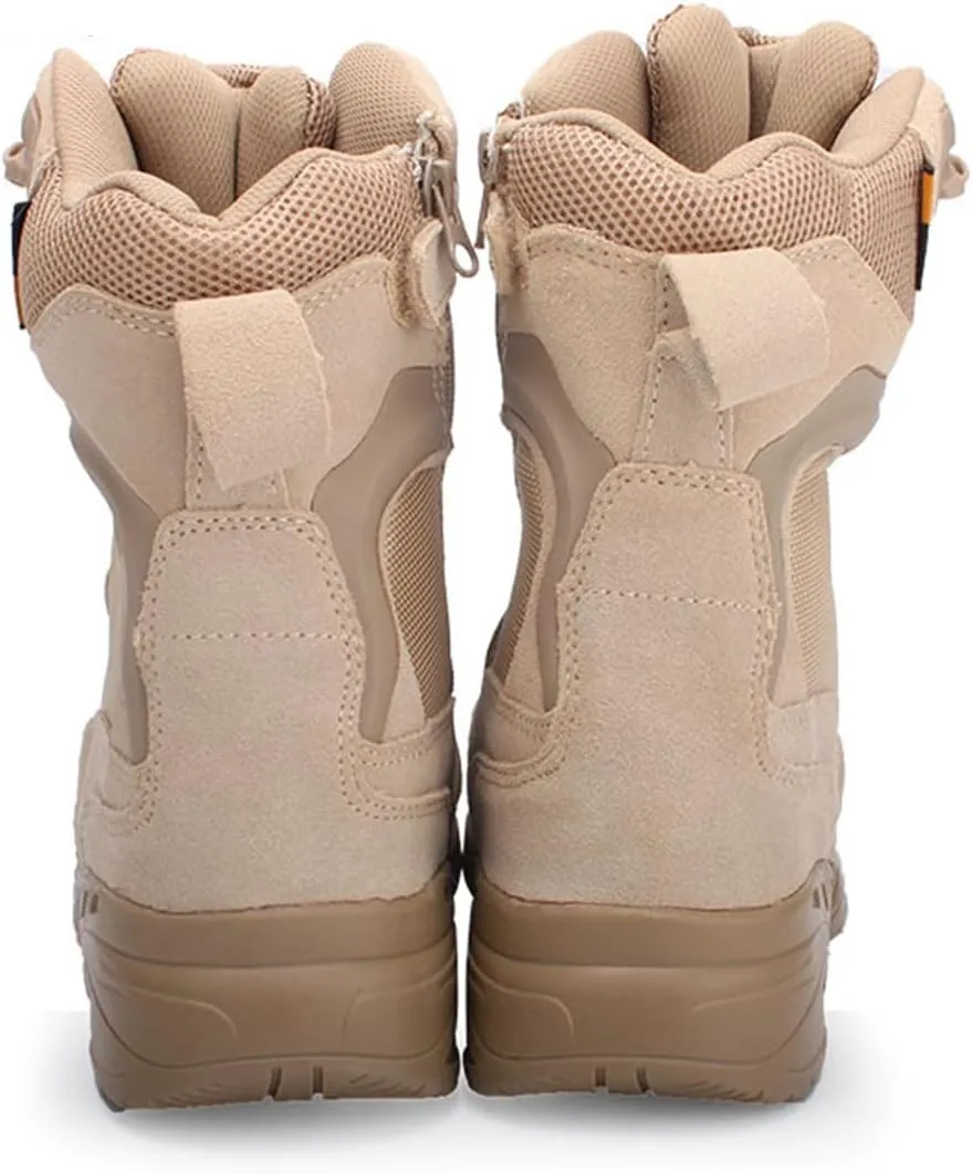 Kervaky Men's tactical boots, high top combat boots, waterproof and breathable, side zippered hiking boots, desert boots