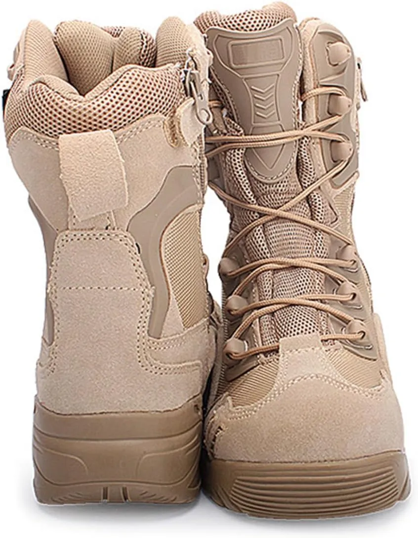 Kervaky Men's tactical boots, high top combat boots, waterproof and breathable, side zippered hiking boots, desert boots
