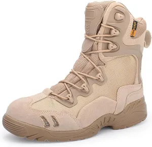 Kervaky Men's tactical boots, high top combat boots, waterproof and breathable, side zippered hiking boots, desert boots