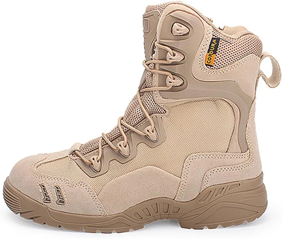 Kervaky Men's tactical boots, high top combat boots, waterproof and breathable, side zippered hiking boots, desert boots