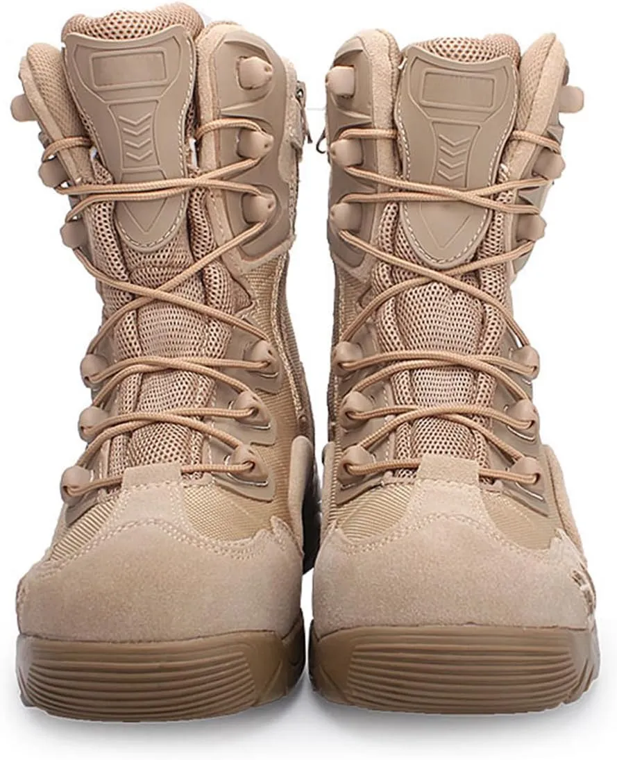 Kervaky Men's tactical boots, high top combat boots, waterproof and breathable, side zippered hiking boots, desert boots