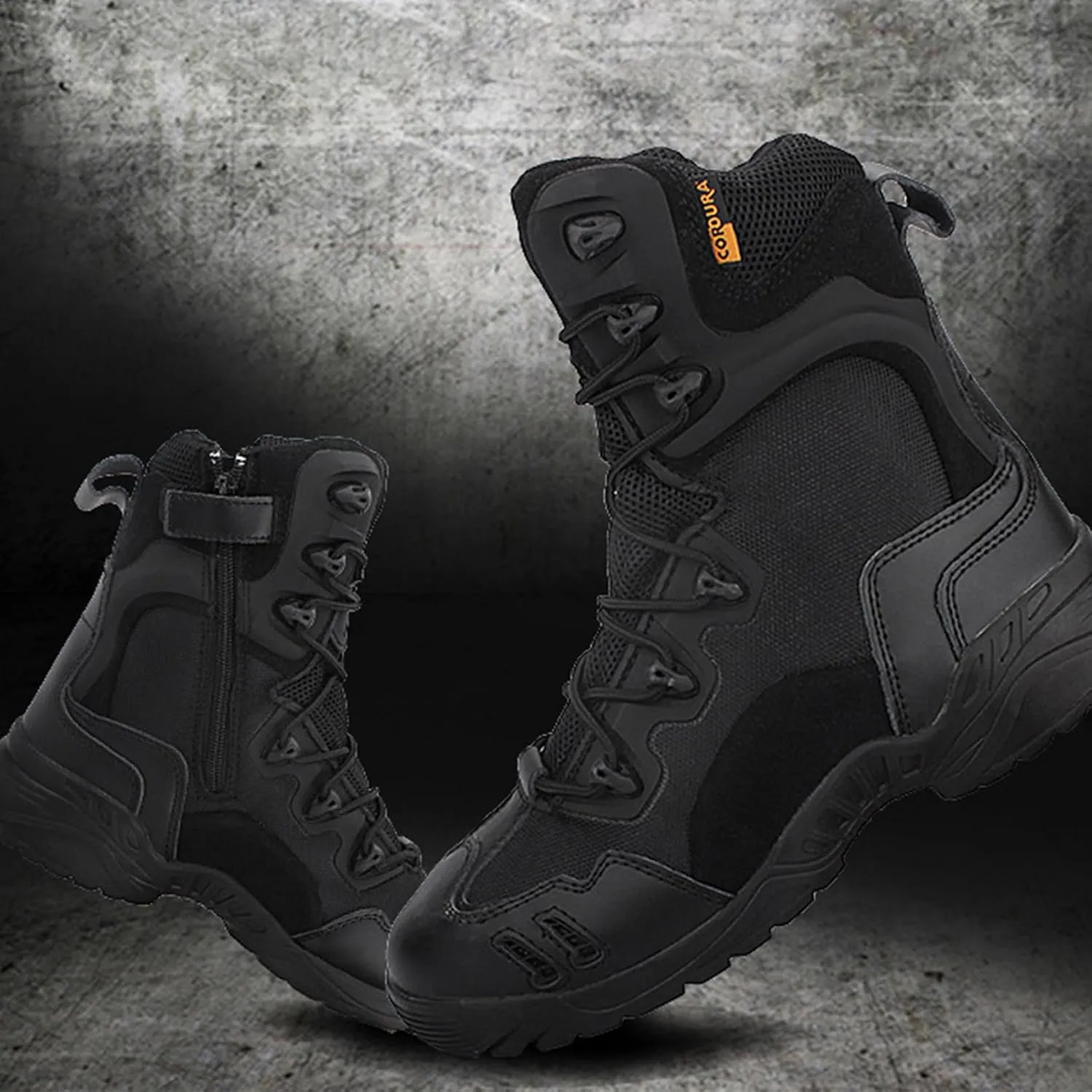 Kervaky Men's tactical boots, high top combat boots, waterproof and breathable, side zippered hiking boots, desert boots