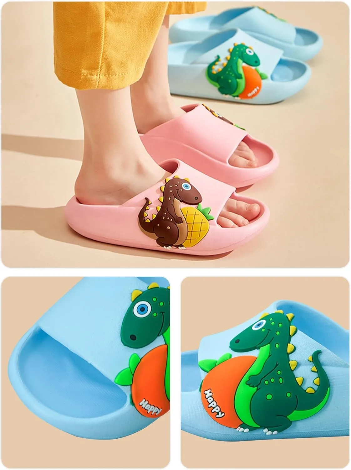 Kids Cloud Slide Boys Girls Bathroom Shower Sandals Dinosaur Beach/Pool/Shower Slides Summer Non Slip Bath Slippers