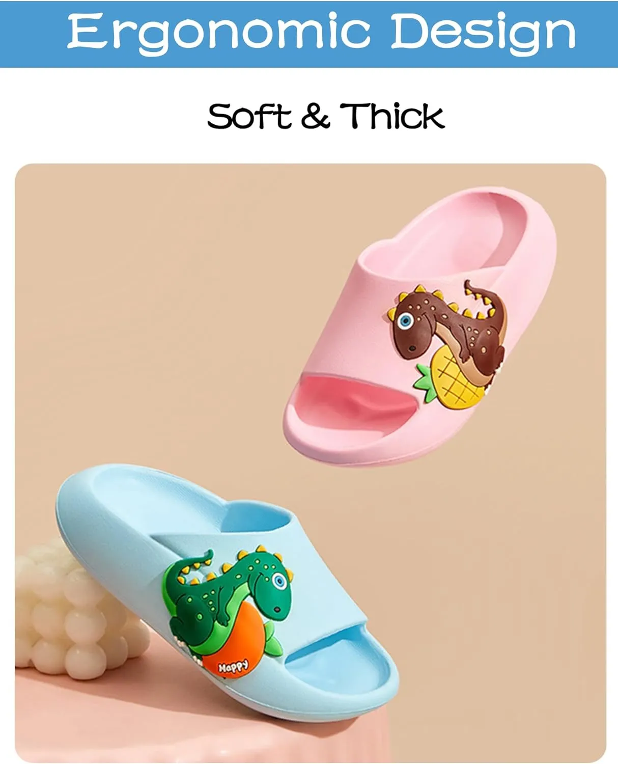 Kids Cloud Slide Boys Girls Bathroom Shower Sandals Dinosaur Beach/Pool/Shower Slides Summer Non Slip Bath Slippers