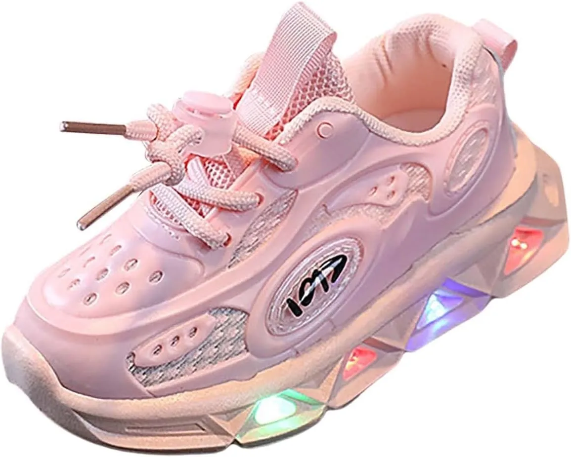 Kids Light Up Shoes Toddler Boys Girls LED Mesh Breathable Lightweight Walking Sneakers Lace Up Luminous Shoes