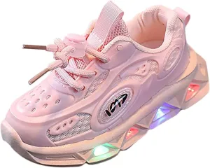 Kids Light Up Shoes Toddler Boys Girls LED Mesh Breathable Lightweight Walking Sneakers Lace Up Luminous Shoes