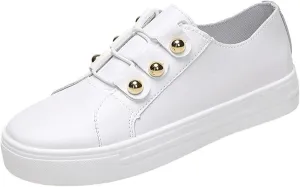 Ladmiple Shoes For Women Dressy Casual Flats PU Leather Shoes Lace Up Comfortable Fashion Slip On Sneakers Walking Loafers