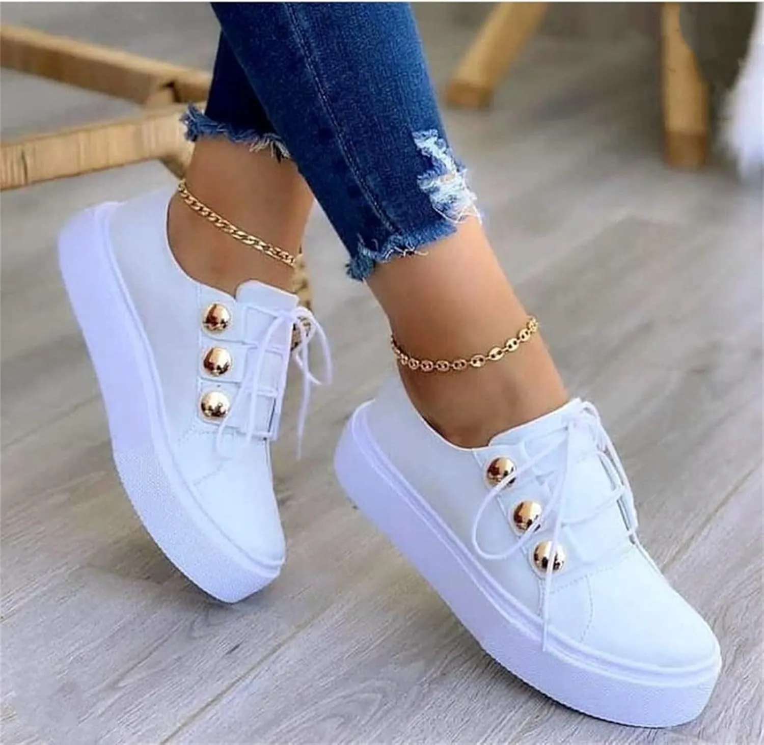 Ladmiple Shoes For Women Dressy Casual Flats PU Leather Shoes Lace Up Comfortable Fashion Slip On Sneakers Walking Loafers