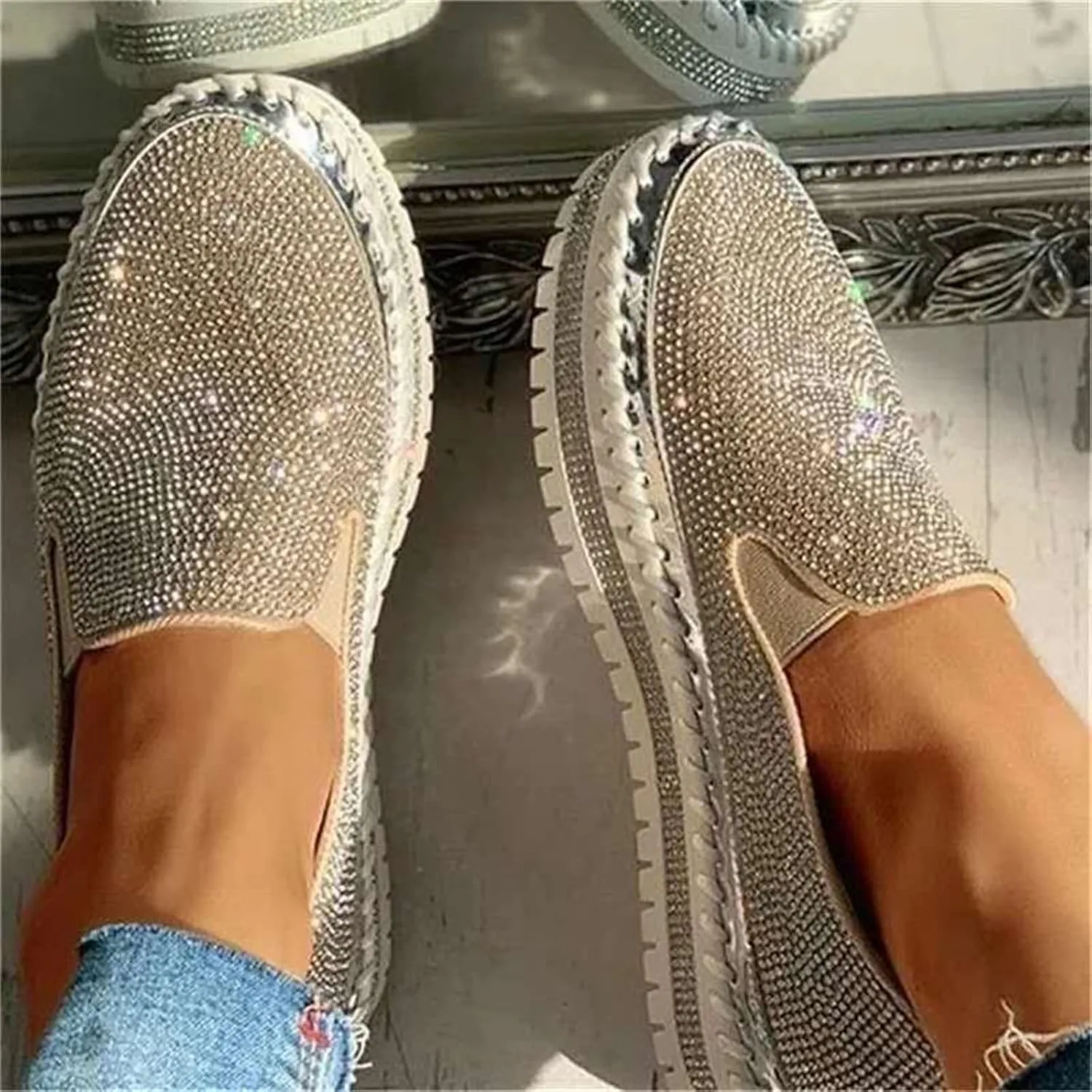 Ladmiple Shoes For Women Sneakers Trendy Lace ups Casual Walking Shoes Summer Fashion Slip On Platform Flats Loafers