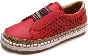 Ladmiple Sneakers For Women Slip On Wide Width Casual Leather Walking Shoes Dressy Casual Summer Lace Up Platform Loafer
