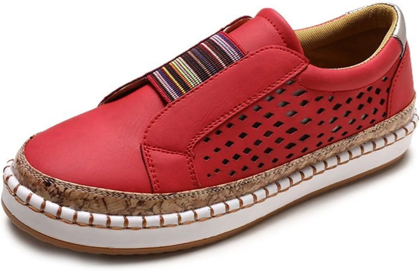 Ladmiple Sneakers For Women Slip On Wide Width Casual Leather Walking Shoes Dressy Casual Summer Lace Up Platform Loafer