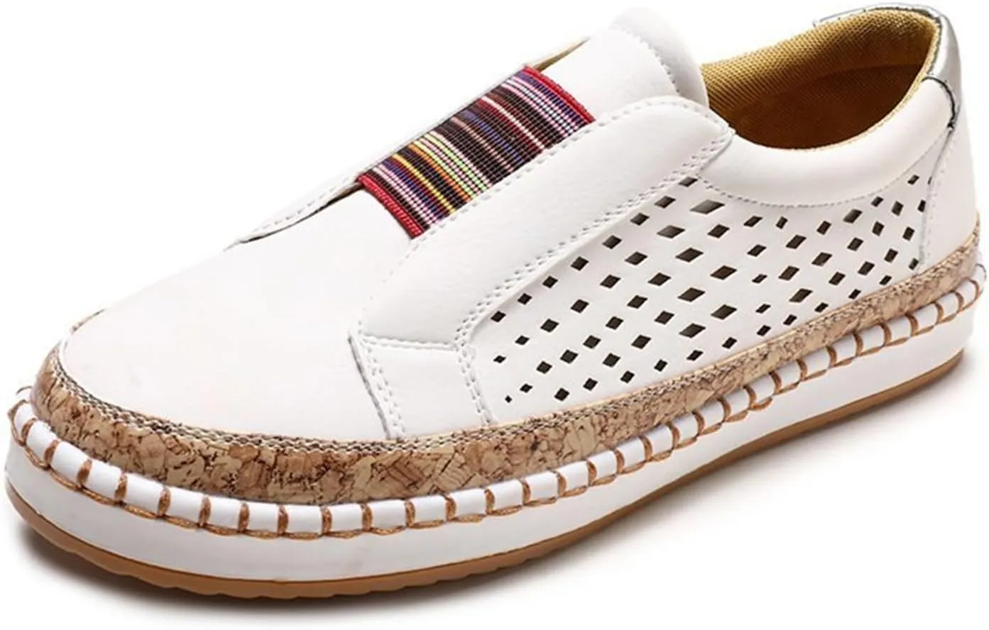 Ladmiple Sneakers For Women Slip On Wide Width Casual Leather Walking Shoes Dressy Casual Summer Lace Up Platform Loafer