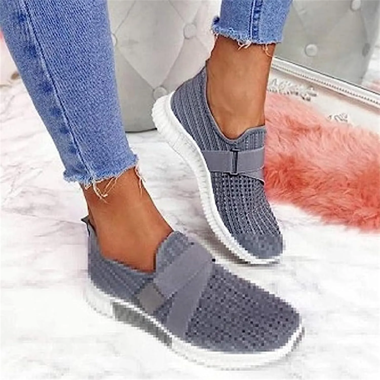 Ladmiple Tennis Shoes Womens Slip Ons Walking Shoes Casual Sneakers Mesh Lightweight Slip Resistant Comfortable Loafers