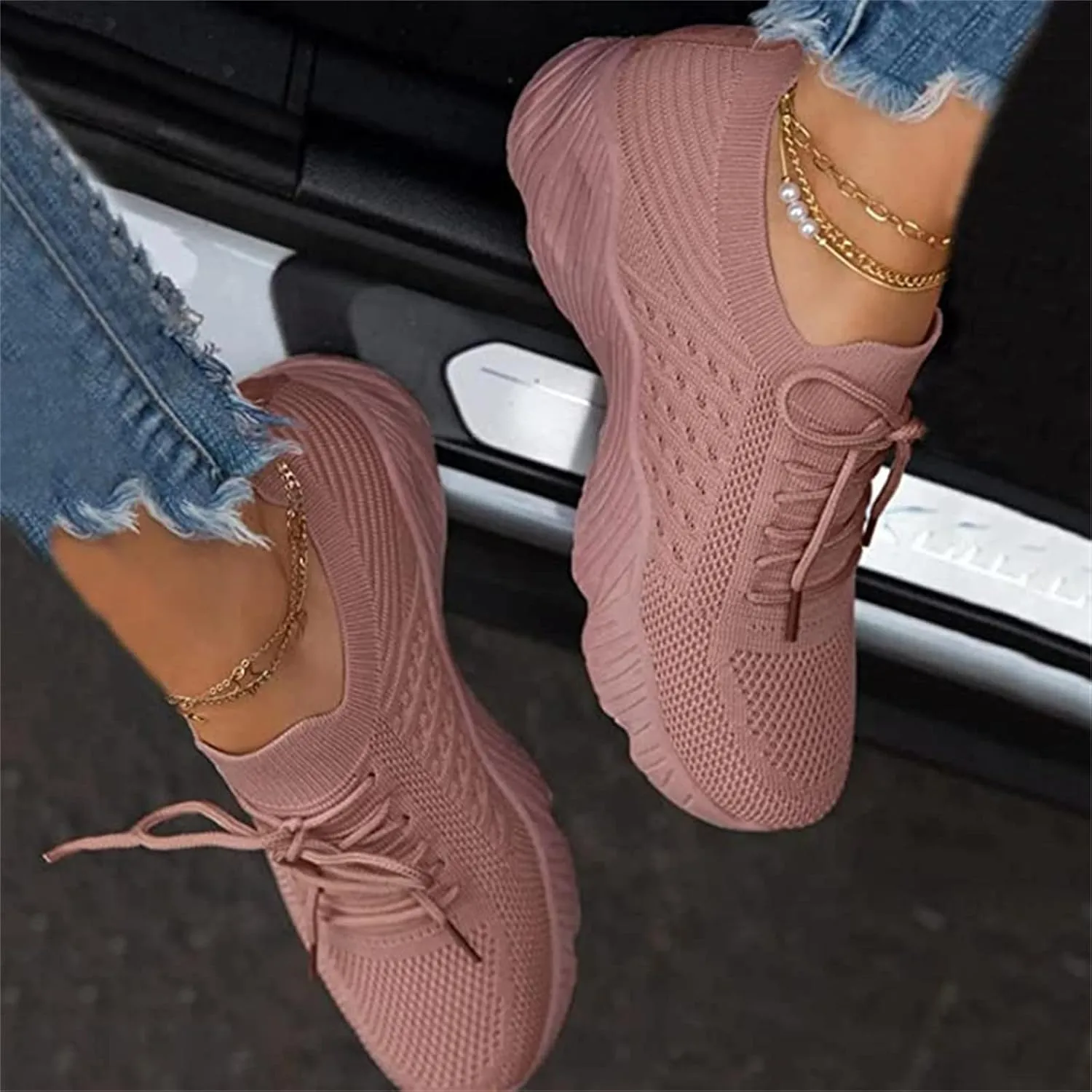 Ladmiple Tennis Shoes Womens Walking Running Comfort Light Weight Mesh Non Slip Fashion Casual Athletic Gym Slip On Sneakers