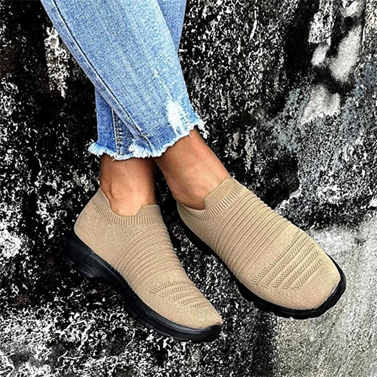 Ladmiple Walking Shoes Women Arch Support Slip On Sneakers Breathable Athletic Workout Tennis Running Shoes Gym Sneakers