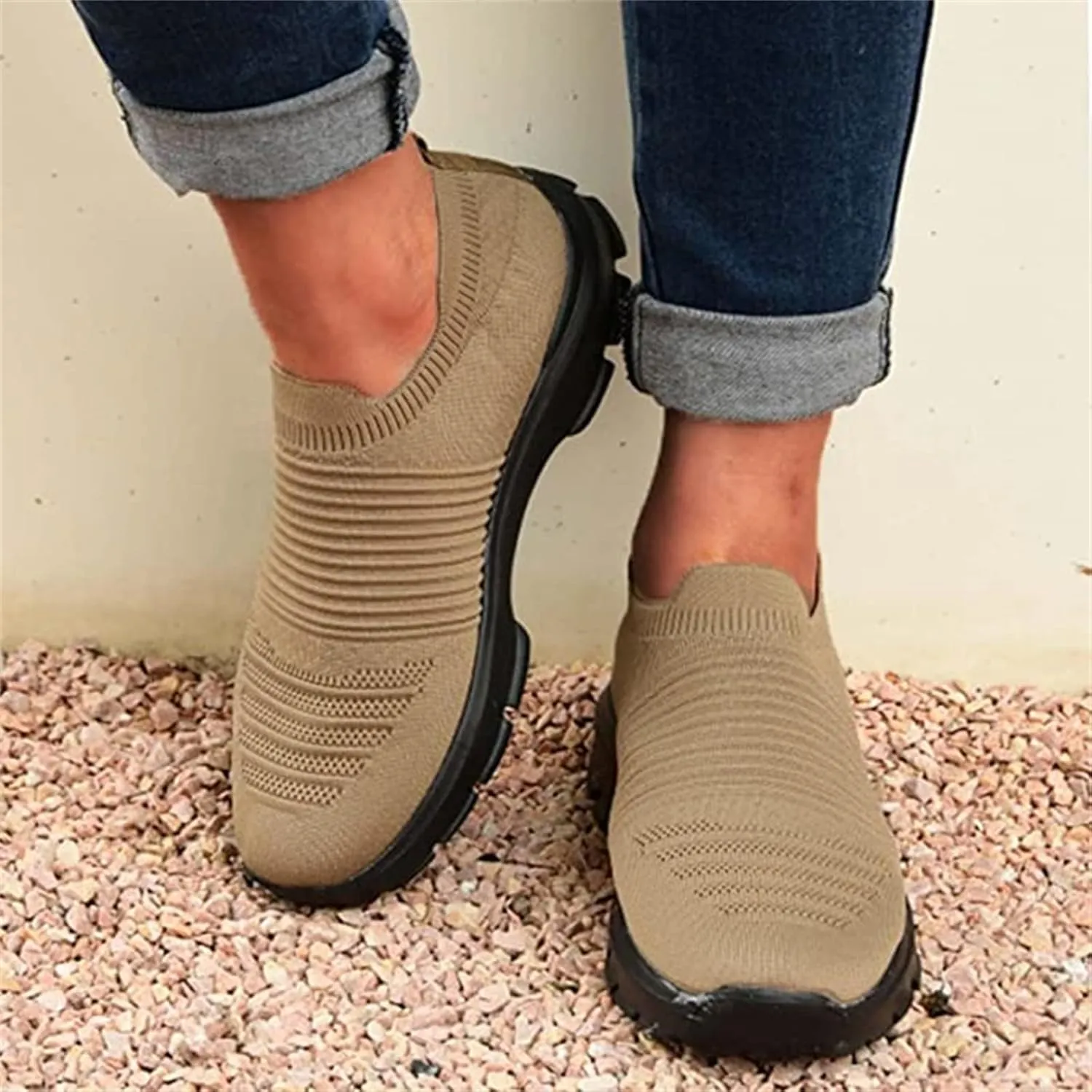 Ladmiple Walking Shoes Women Arch Support Slip On Sneakers Breathable Athletic Workout Tennis Running Shoes Gym Sneakers
