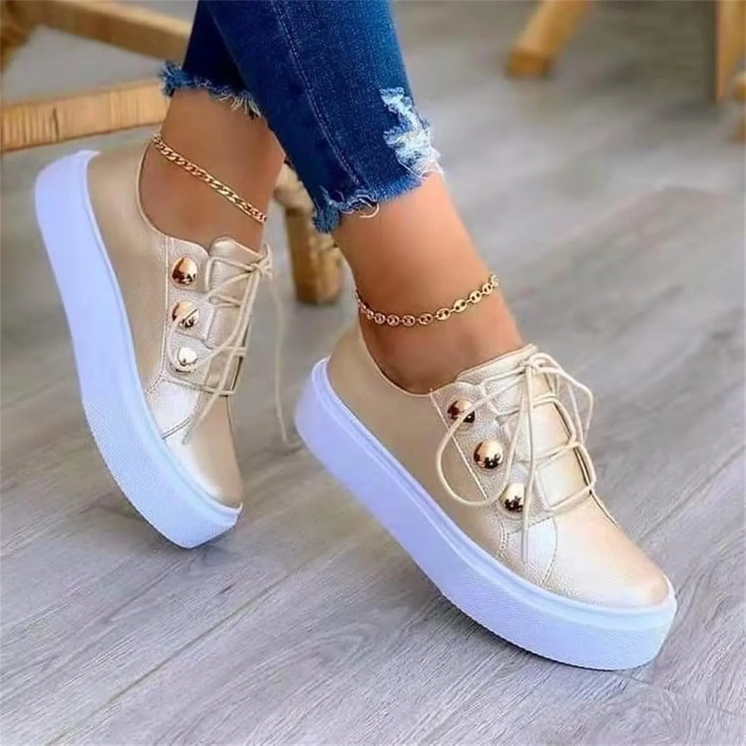 Ladmiple Womens Shoes Dressy Casual Loafers Leather Lace ups Walking Shoes Fashion Slip On Comfortable Platform Sneakers