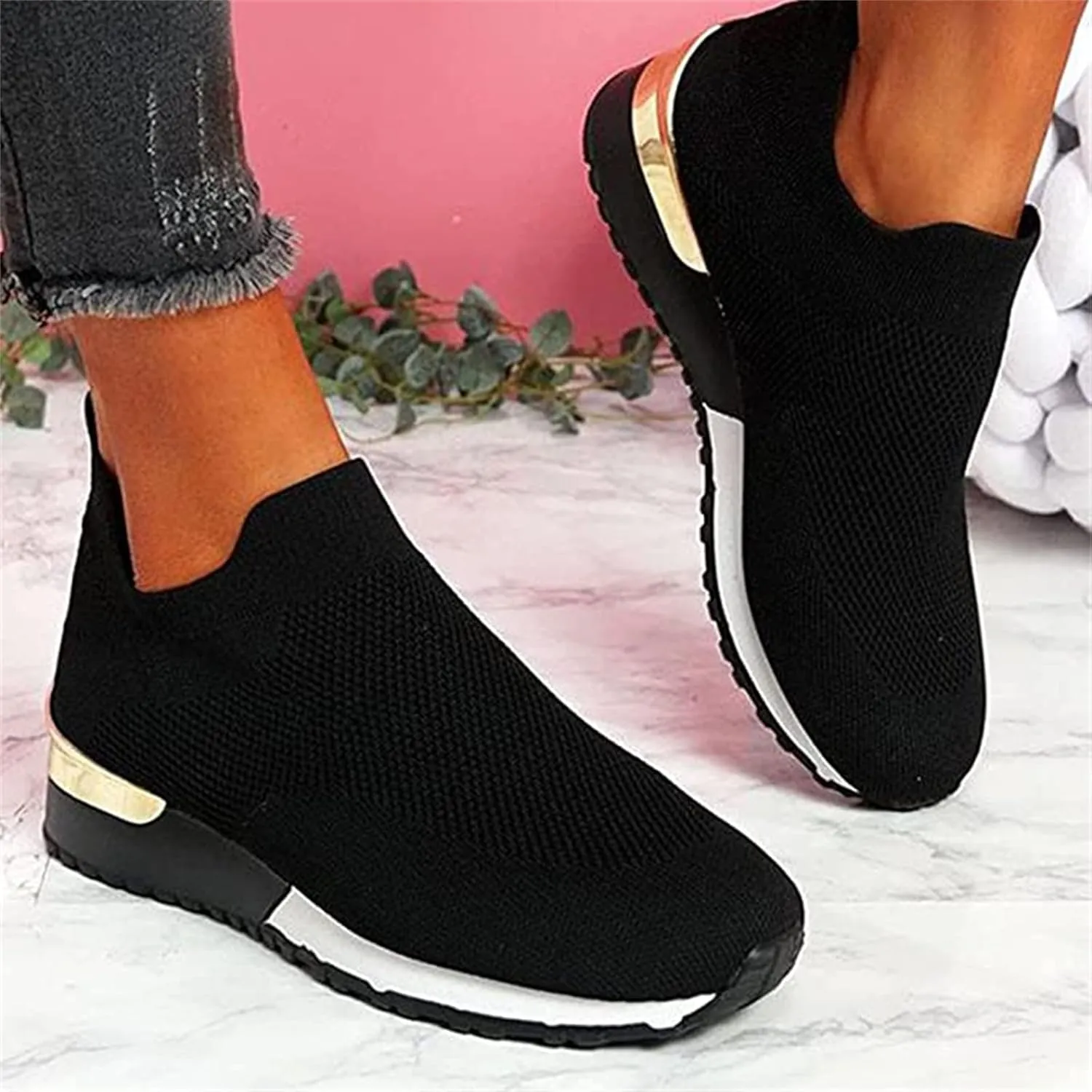 Ladmiple Womens Tennis Shoes Slip On Sneakers Arch Support Walking Workout Gym Shoes Non Slip Comfortable Running Shoes