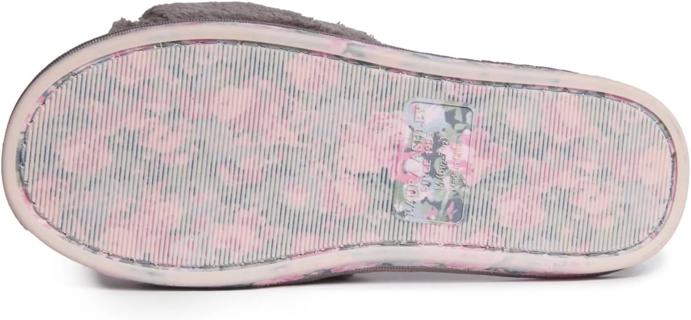 Laura Ashley Ladies Open Toe Spa Slippers with Bow and Memory Foam Insole