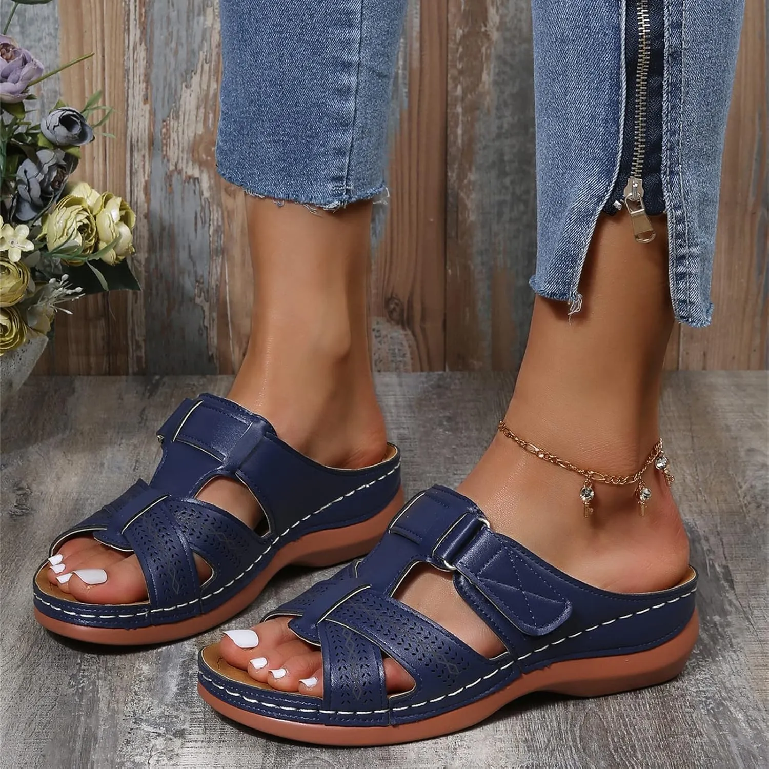 Lausiuoe Comfortable Orthopedic Sandals For Women Dressy Summer Walking Orthotic Flip Flops For Flat Feet with Arch Support