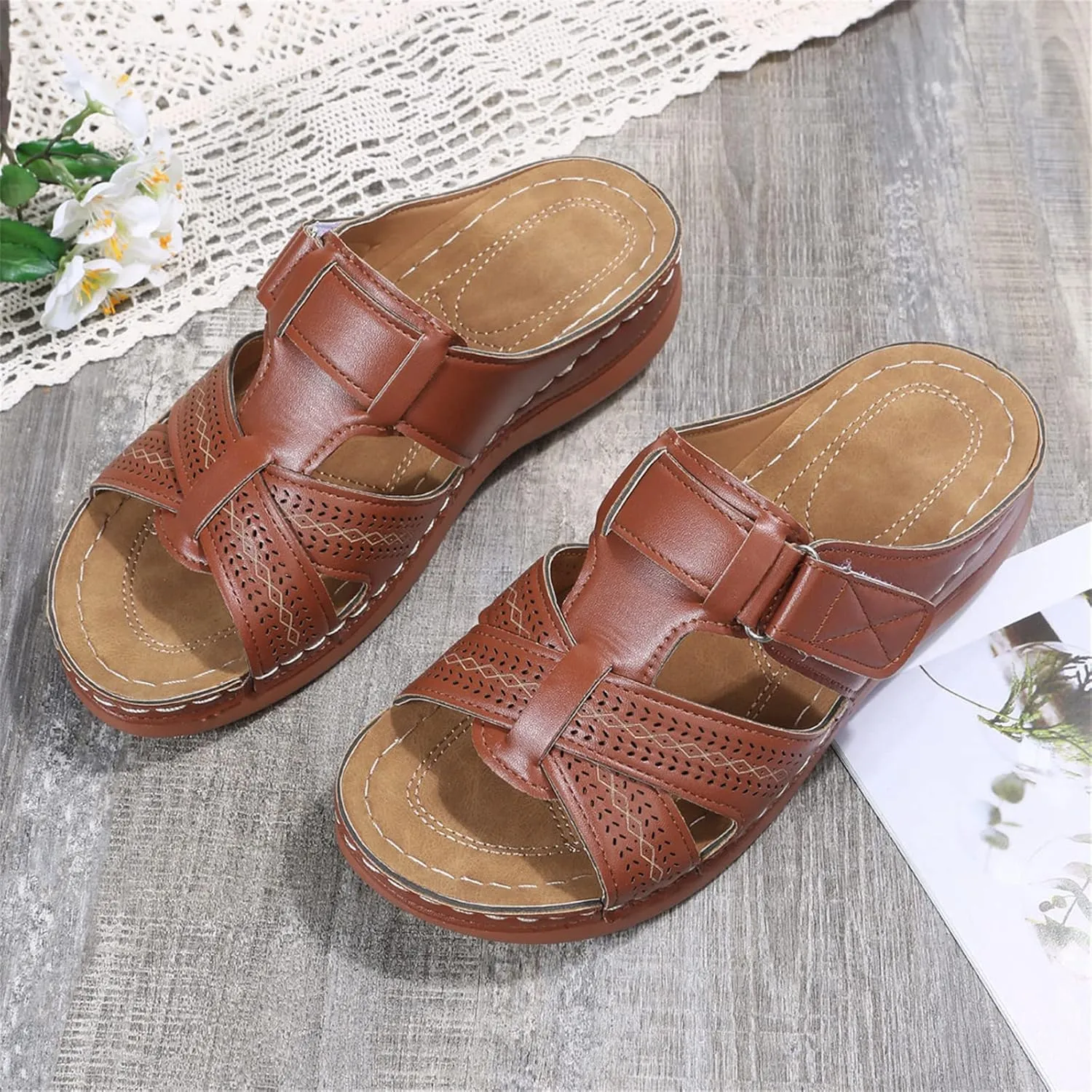 Lausiuoe Comfortable Orthopedic Sandals For Women Dressy Summer Walking Orthotic Flip Flops For Flat Feet with Arch Support