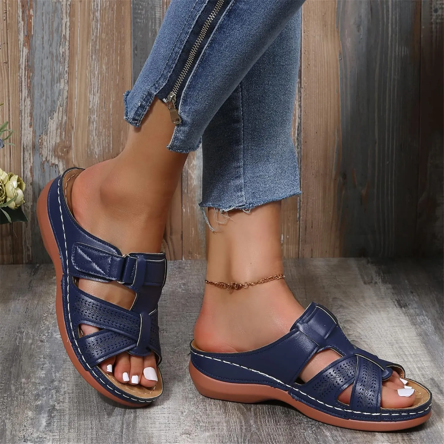Lausiuoe Comfortable Orthopedic Sandals For Women Dressy Summer Walking Orthotic Flip Flops For Flat Feet with Arch Support