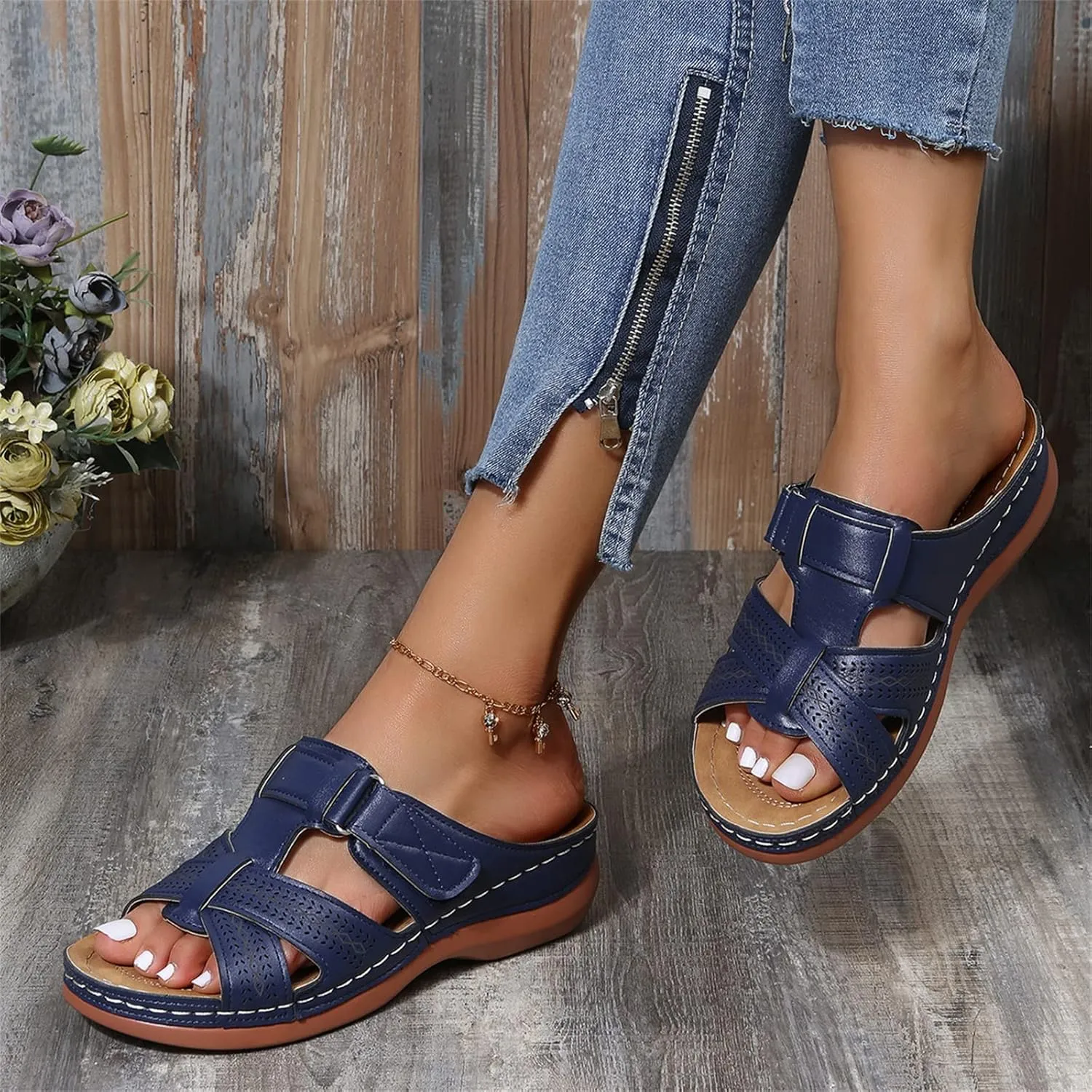 Lausiuoe Comfortable Orthopedic Sandals For Women Dressy Summer Walking Orthotic Flip Flops For Flat Feet with Arch Support
