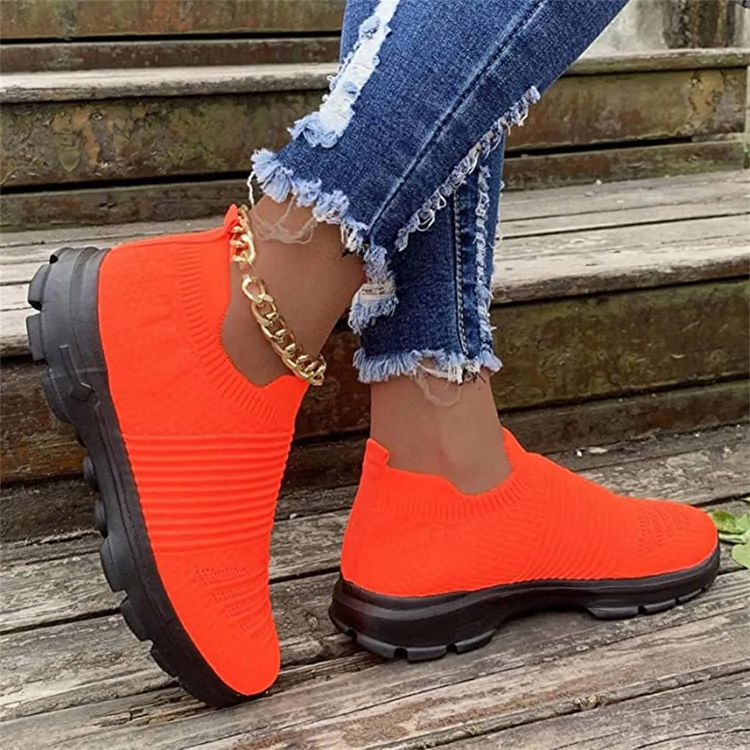 Lausiuoe Sneakers For Women Walking Shoes Comfortable Fashion Lightweight Casual Mesh Slip On Sneakers for Running Gym