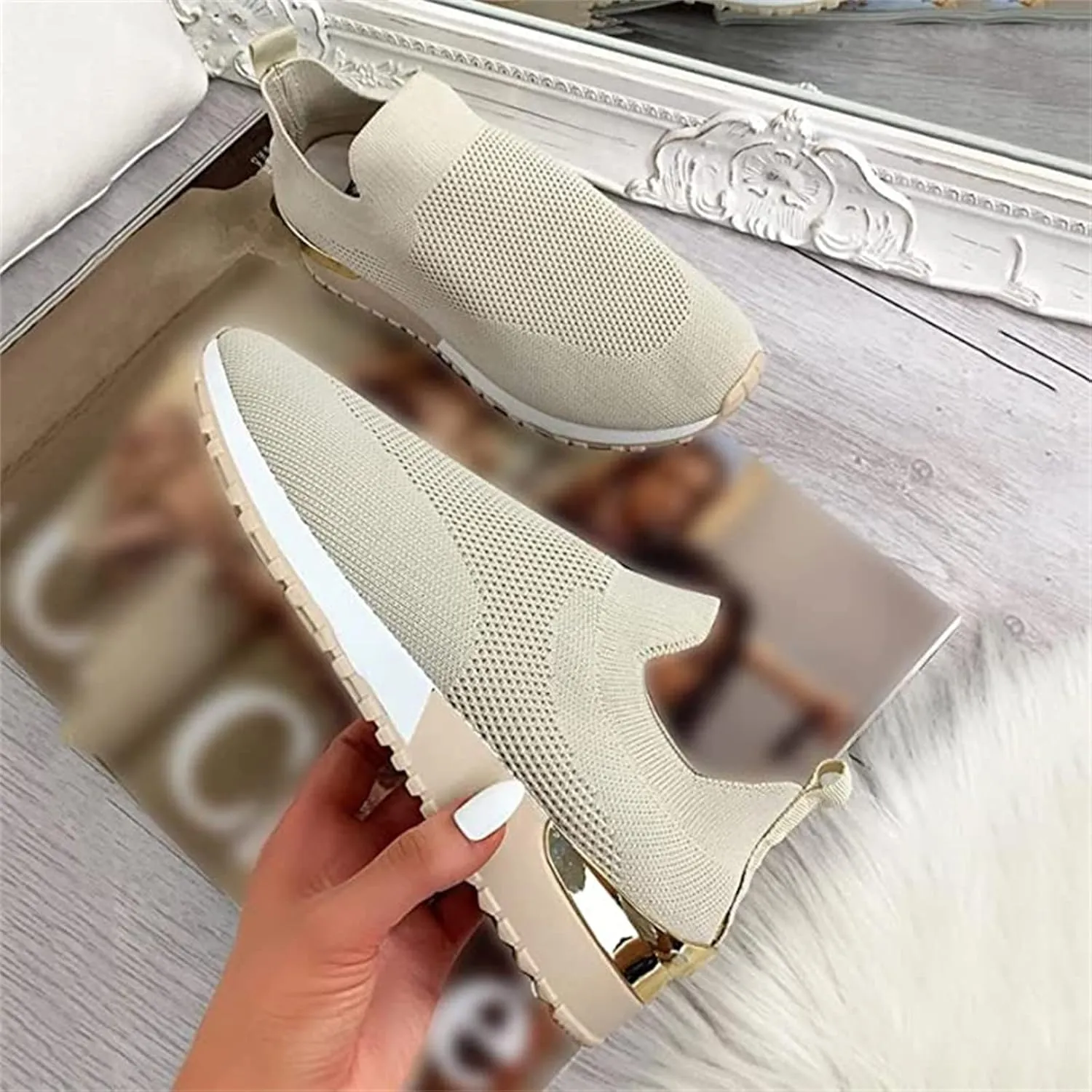 Lausiuoe Sneakers For Women Walking Shoes Slip On Comfort Light Weight Mesh Tennis Shoes Casual Sneakers for Gym Work