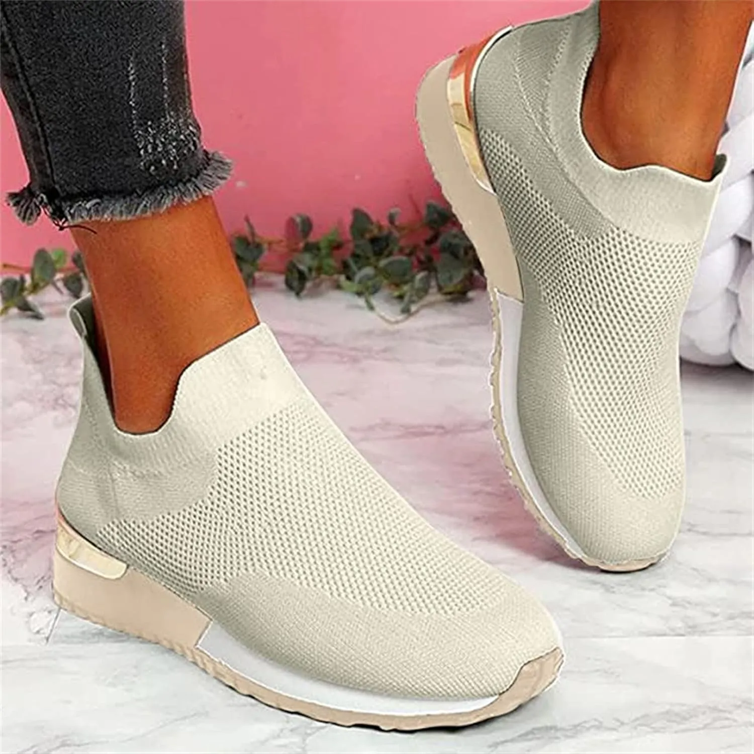 Lausiuoe Sneakers For Women Walking Shoes Slip On Comfort Light Weight Mesh Tennis Shoes Casual Sneakers for Gym Work