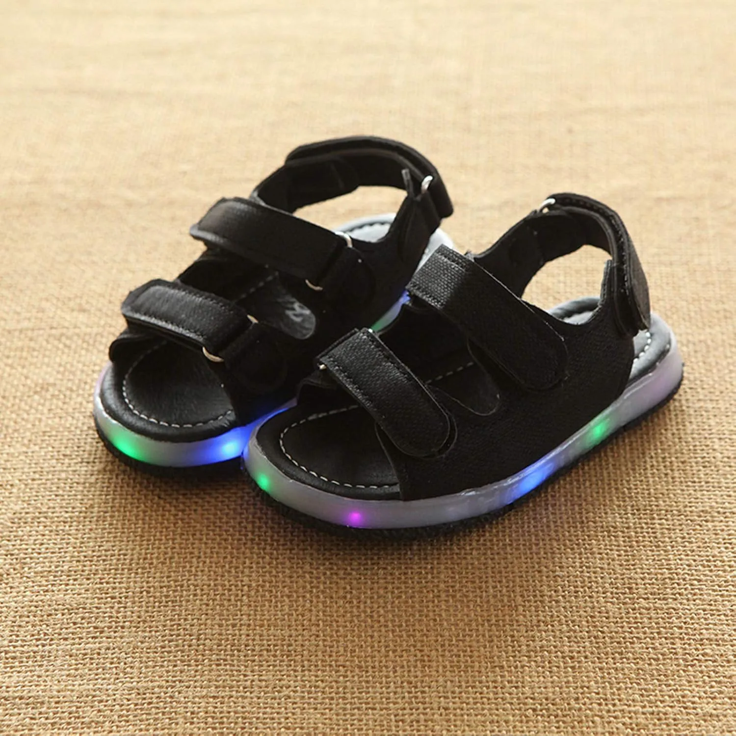 Light Up Toddler Baby Sandals Boys Girls Non Slip Open Toe Outdoor Beach Shoes Adjustable Strap Summer Sneakers