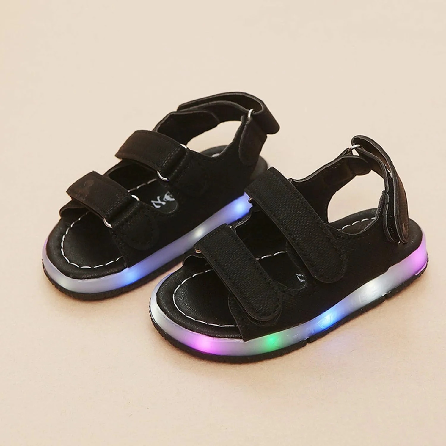 Light Up Toddler Baby Sandals Boys Girls Non Slip Open Toe Outdoor Beach Shoes Adjustable Strap Summer Sneakers