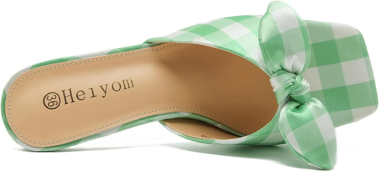LIURUIJIA Bow Tie kitten heel sandals for women Mule Sandals Slingback Square Open Toe Low Wedding Heels Backless Slip On Slide Summer Cute Wedding Bridal Sandals Shoes